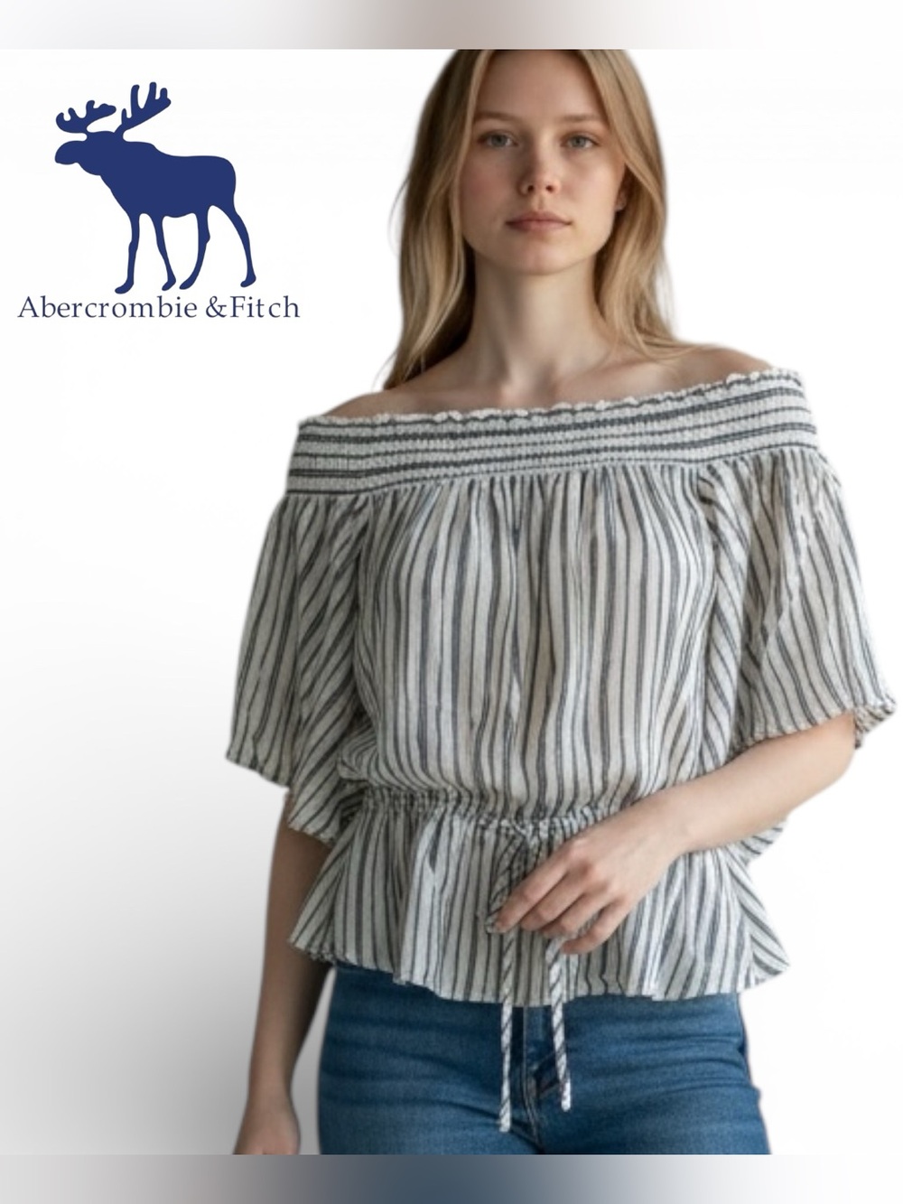 Abercrombie & Fitch Striped Off Shoulder Flutter Sleeve Peplum Top NWT | Sz M